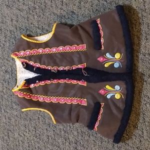 Genuine Native American Folk Hand Applique Leather and Sherpa 1970's Vest